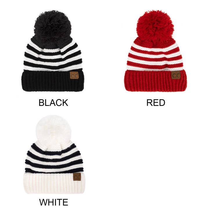 Truly Contagious - Wholesale Beanie - Women's - CC Chunky Knit Striped Pom Beanie ( YJ-1008 )