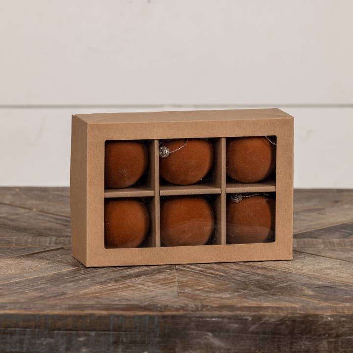 Ragon House - Wholesale Ornament set - SET/ 6 - 2.5" FAWN FLOCKED BALLS1