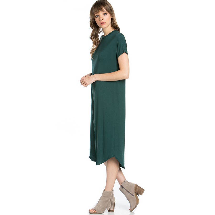 Azules Clothing - Wholesale Dress - Women's - ADM-8252RS Loose fit Crew Neck Hem Midi Dress14