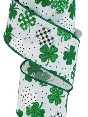 2,5 ”X10YD MÖNSTRADE SHAMROCKS VIT/GRN/EMRLD/VIT/BLK (N) för wholesale av Waterman's Loft Inc.