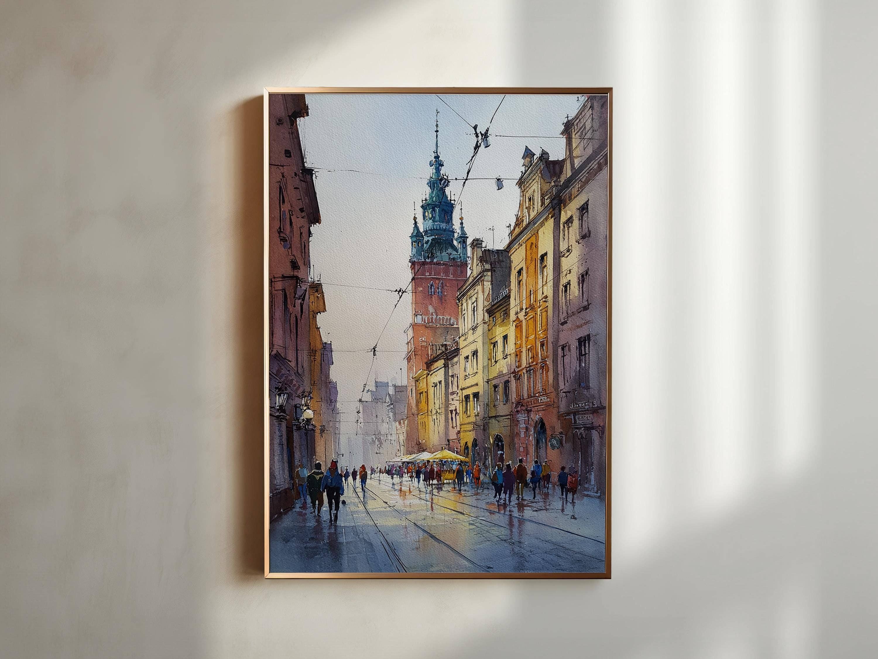 Premium Travel Art - Vendita all'ingrosso Stampa artistica - Arte ad acquerello di Cracovia Polonia Stampa di viaggio di Cracovia Opera d'arte di Cracovia Decorazione skyline di Cracovia Arte da parete Polonia5