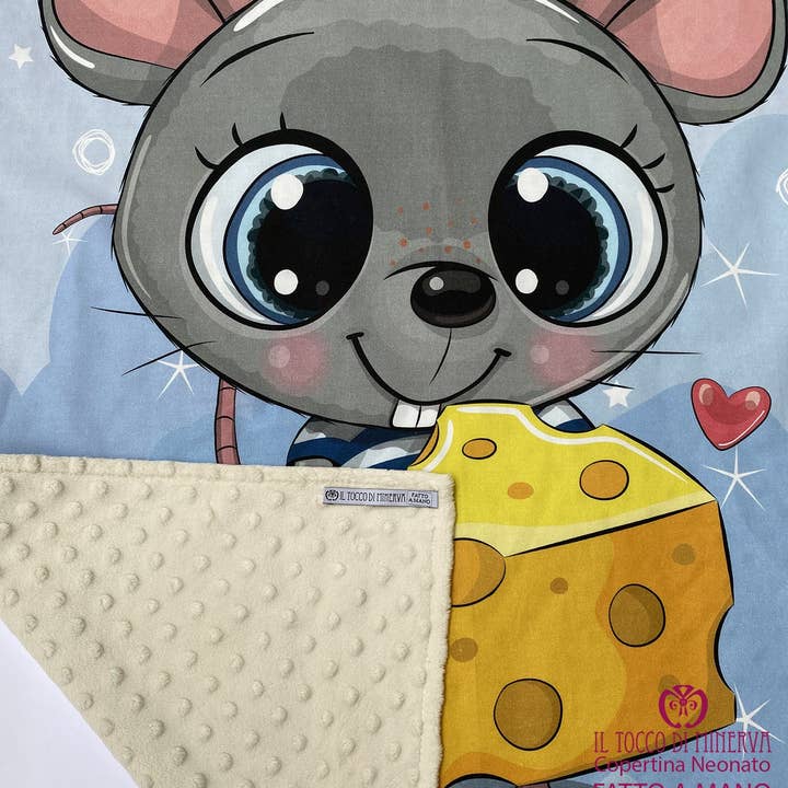 Fleece deken met natuurlijke stippen en muisje - Handgemaakt voor wholesale door Il Tocco di Minerva