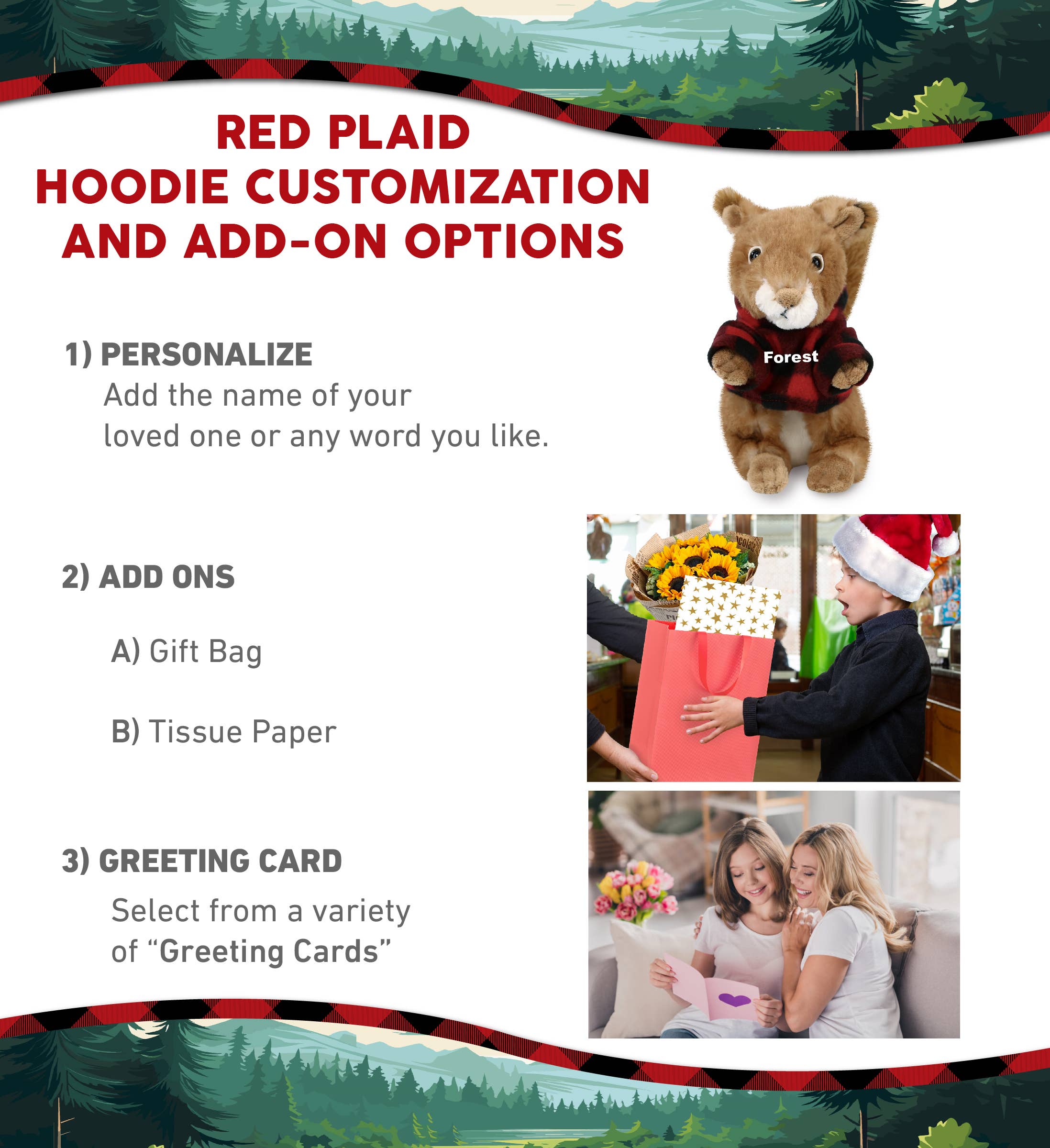 Cota Global - Wholesale Stuffed/Plush Toy - Kids & Baby - Plush Red Plaid Hoodie - Super Soft Plush - Squirrel1