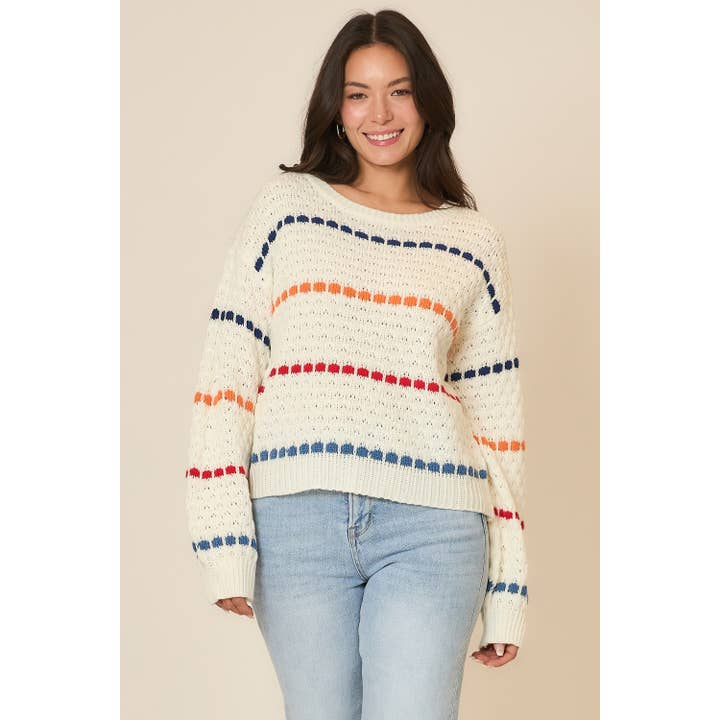 Bootsausschnitt Pullover mit mehrfarbigen Streifenmuster für den Großhandel von Cozy Casual, Inc.