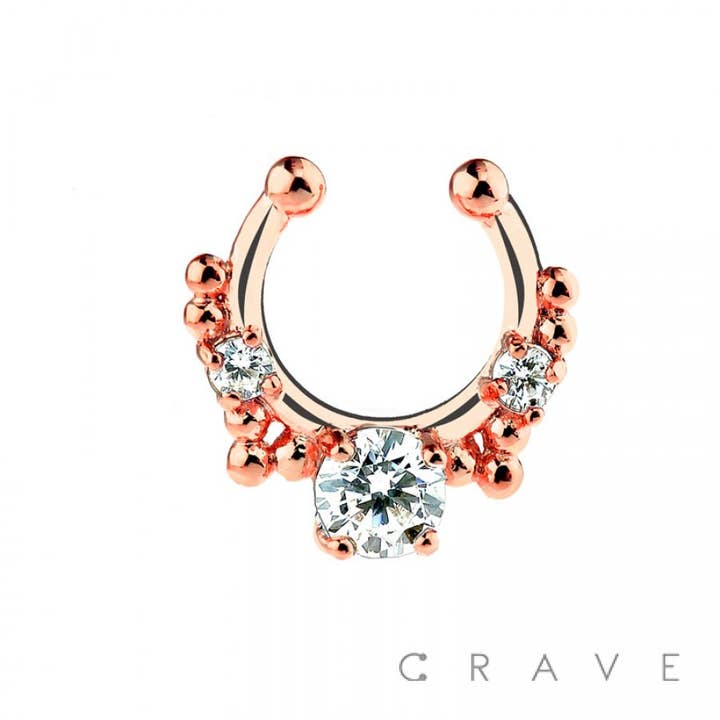 CRAVE - Wholesale Face/Body Chain - TRIPLE CROWN PRONG SET FAKE SEPTUM HANGER2
