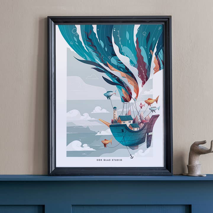De zee in de wolken - Geïllustreerde poster formaat 30x40cm voor wholesale door EOR GLAS STUDIO