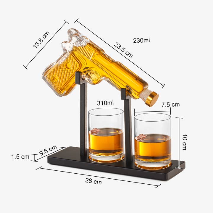 The Wine Savant / Khen Glassware - Wholesale Decanter - Pistol Whiskey Decanter Set 7.7 Oz with Two 10.5 Oz Glasses