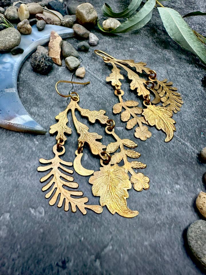 Harvest Moon Earrings- Handmade Beaten Solid Brass for wholesale by The Sunstone on Main