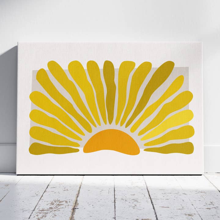 Minimalist Radiant Yellow Abstract Sunburst - Framed Canvas Wall Art Print for wholesale by House Prints