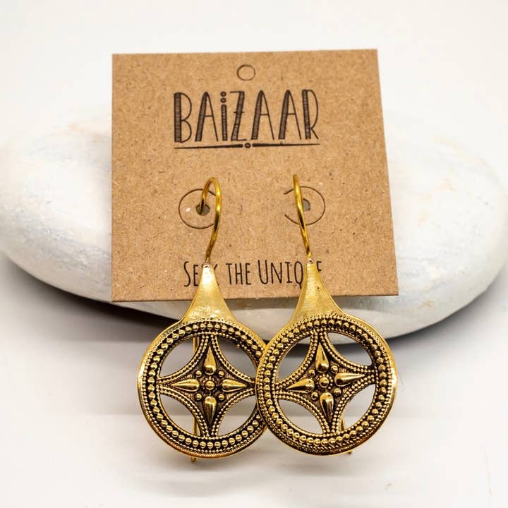 Brass Medallion Earring for wholesale by Baizaar