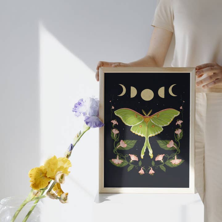Folk Meadow - Wholesale Art Print - Luna Moth Moon Phase Print - 8x101