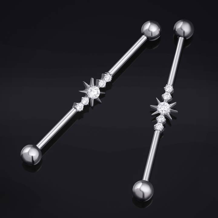 Silver Star Jewelled Titanium Externally Threaded Industrial Bar 1.6mm for wholesale by Custom Plugs