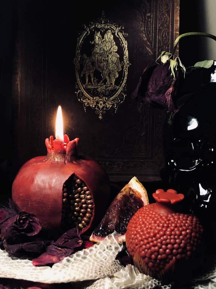 Pomegranate Beeswax Ritual Candle -Persephone - Altar Candle for wholesale by BlakByrd Botanika