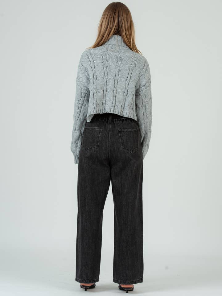 Lucca Couture - Wholesale Knit Sweater - Women's - Cable knit turtleneck sweater in heather grey