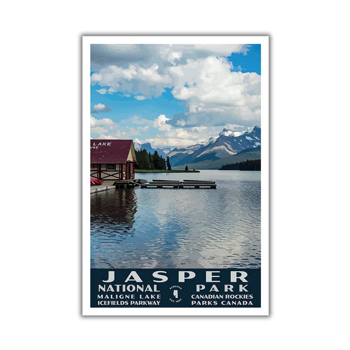 Affiche du parc national Jasper, WPA (lac Maligne) - WS pour la vente par Just Go Travel Studios