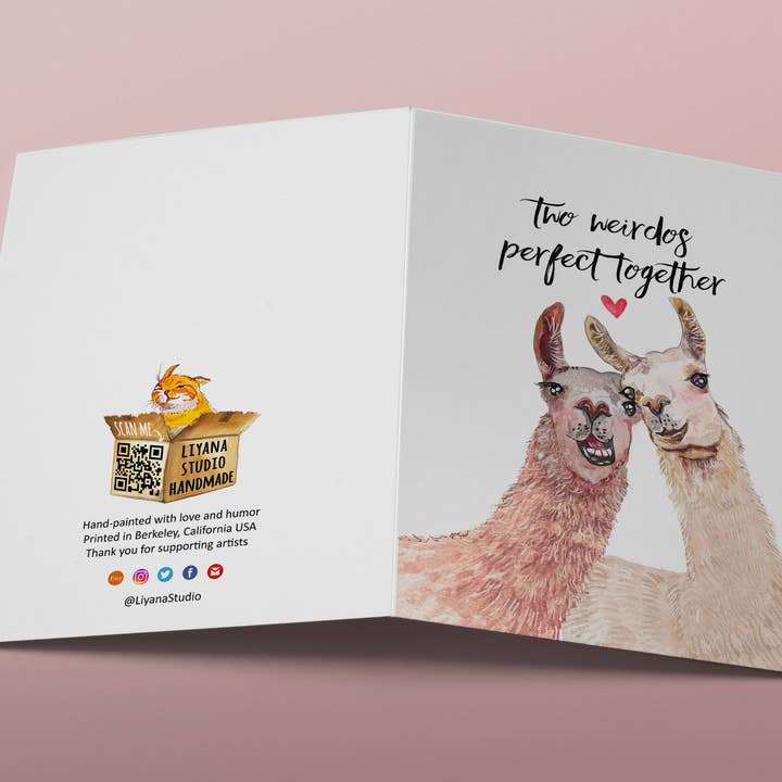 Liyana Studio - Wholesale Wedding Card - Two Weirdo Llamas Couple - Funny Wedding Anniversary Card