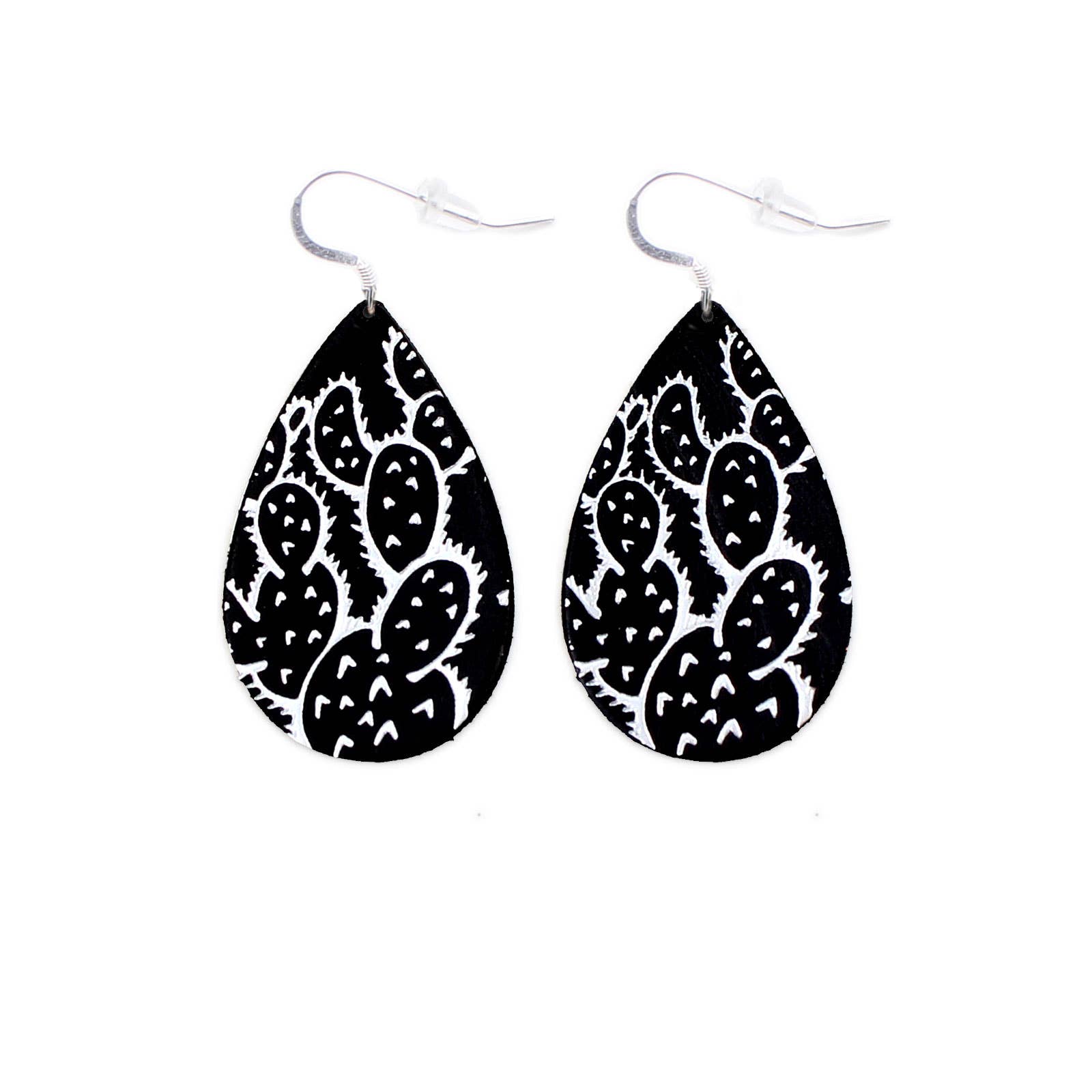 OneWild - Wholesale Dangle Earrings - Prickly Pear Cactus - Metallic Leather Embossed Earrings0