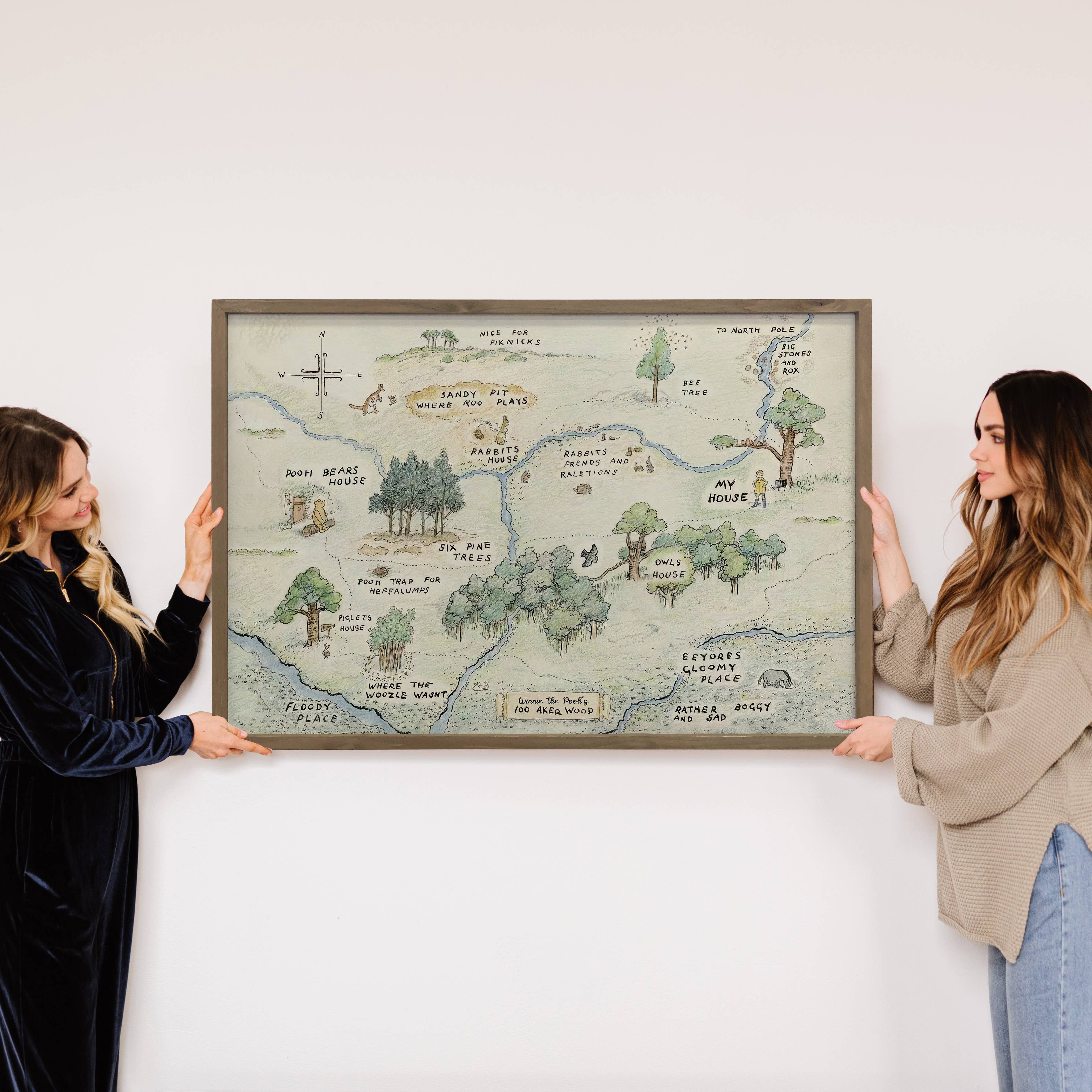 Hangout Home - Wholesale Art Print - Winnie the Pooh Vintage Map - Disney Canvas Art - Wood Frame4