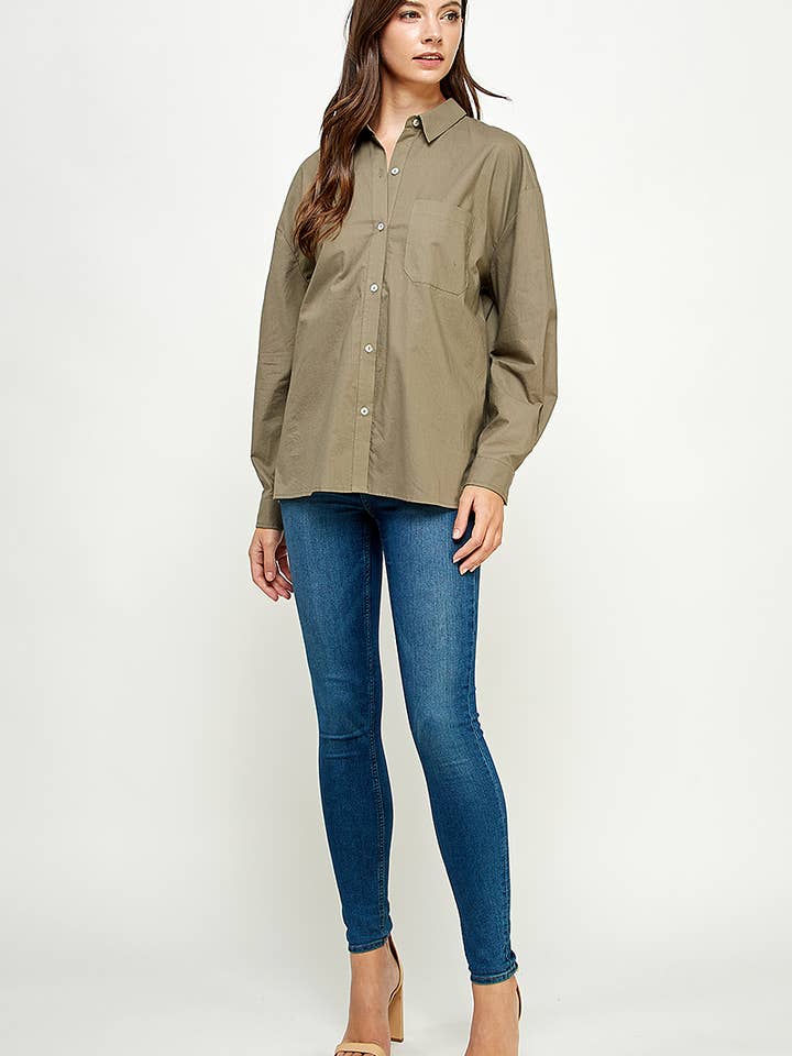 FUN2FUN - Wholesale Button Down Shirt - Women's - POPLIN COTTON BUTTON DOWN POCKET SHIRT3