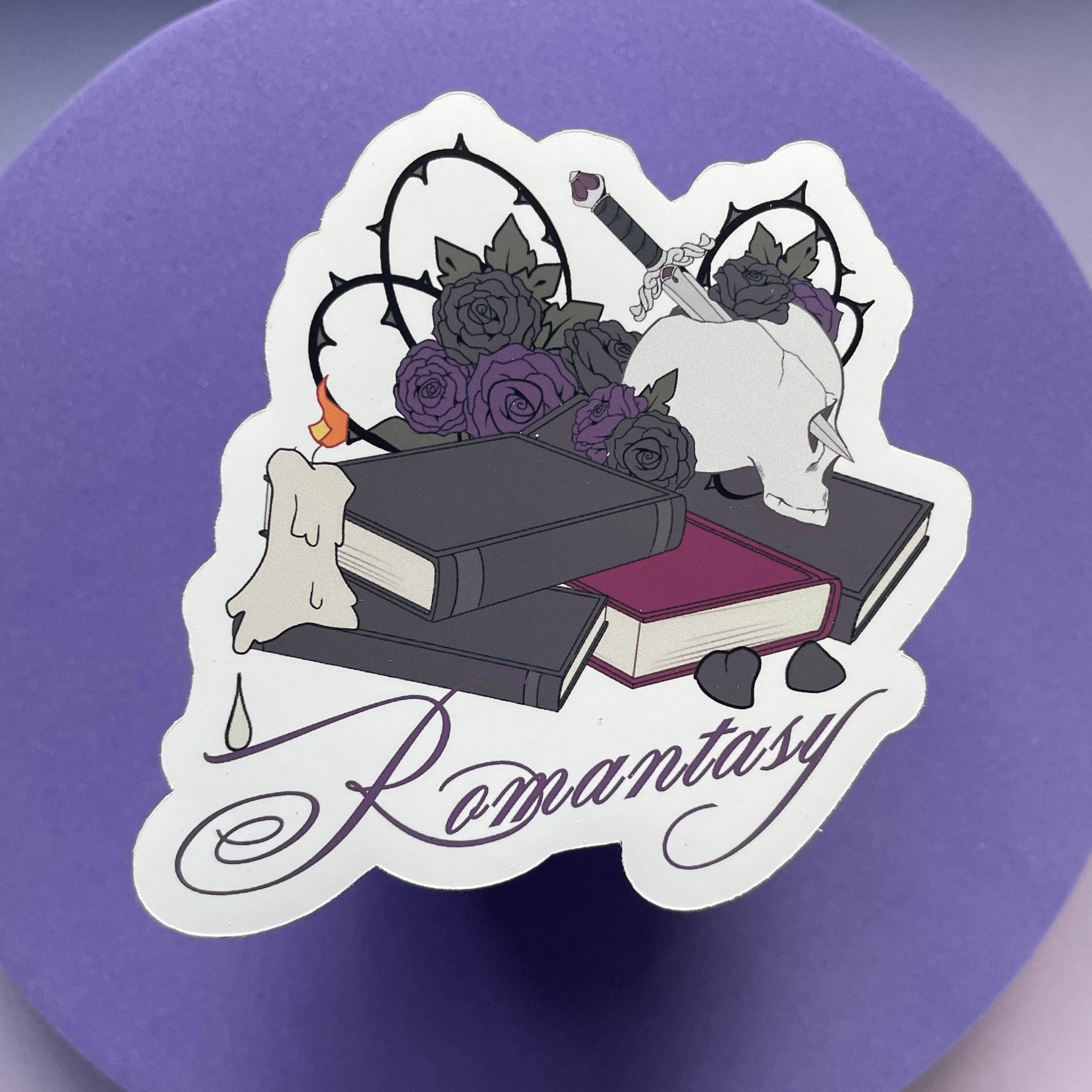 Romantasy die cut sticker, dark romance, gothic romance for wholesale by Motleyboo