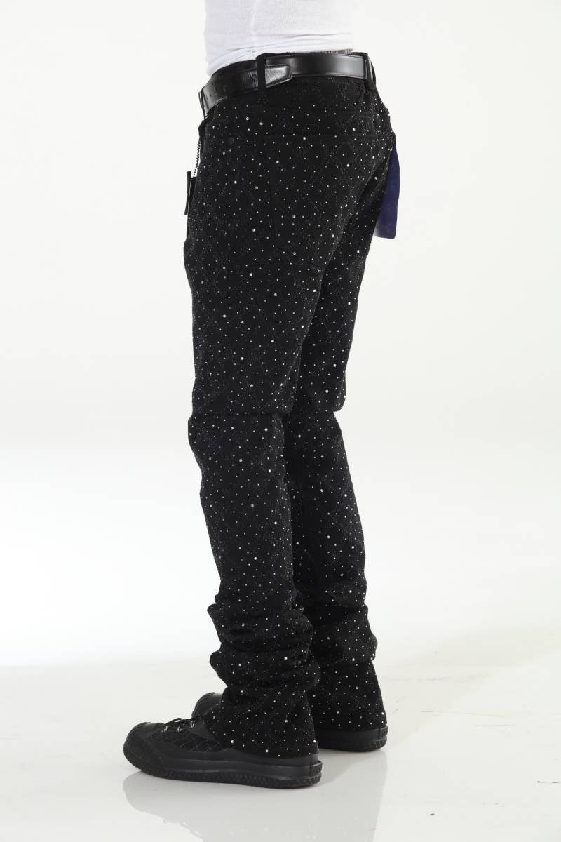 Stylo - Wholesale Jeans - Men's - Black Rhinestone Covered Stacked Flare4