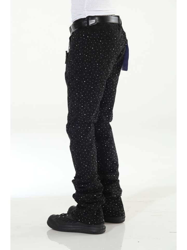 Stylo - Wholesale Jeans - Men's - Black Rhinestone Covered Stacked Flare4