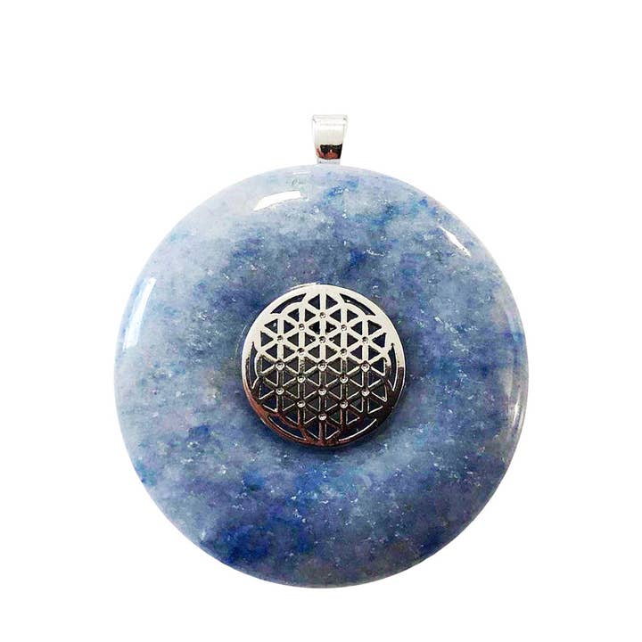 France Mineraux - Vente Breloques/médailles personnalisées - Pendentif Quartz bleu - PI Chinois ou Donut 40mm3