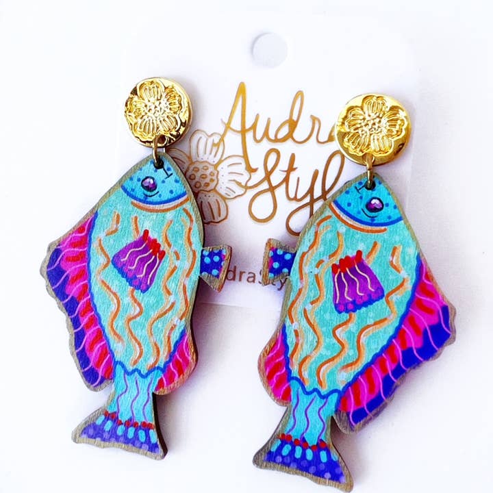 Audra Style - Wholesale Dangle Earrings - Mint Green Colorful Fish Dangle Earring Coastal Nautical Resort