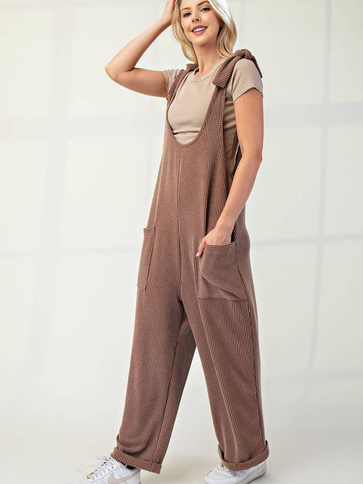 Celeste Clothing – Großhandel Jumpsuit – Damen – Plus-Size verstellbarer Rippen-Overall mit Fronttaschen - CP4387349