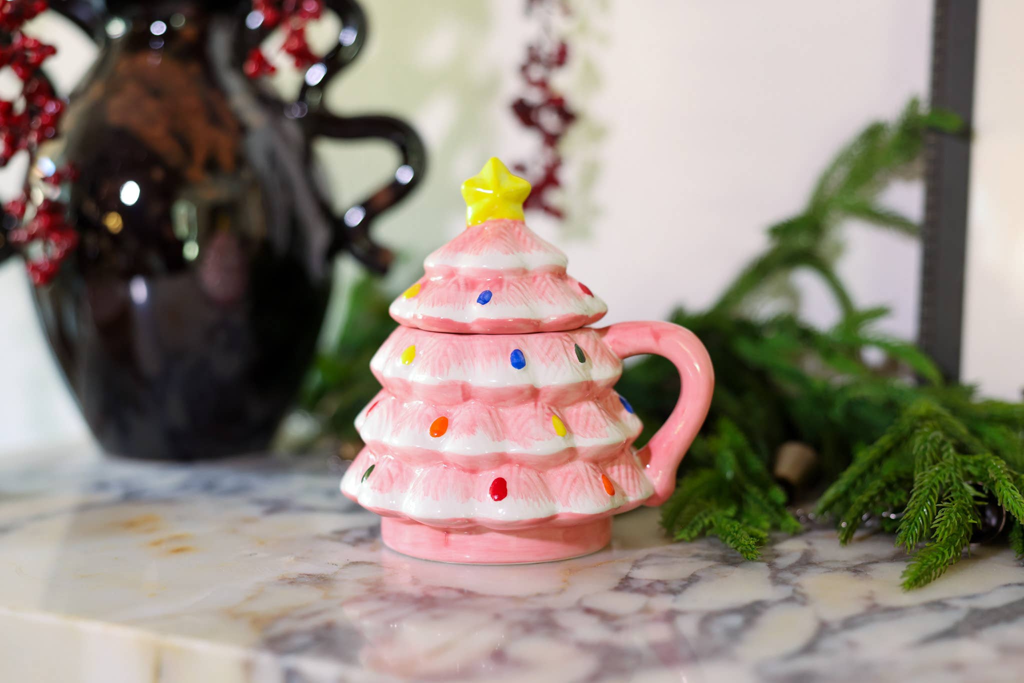 Flora Bunda Inc - Wholesale Coffee Mug - Pink Ceramic Christmas Tree Mug with Lid5