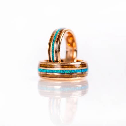 AxBands - Wholesale Trouwring - Roségouden opaal ring, houten trouwring, opaal ring 906