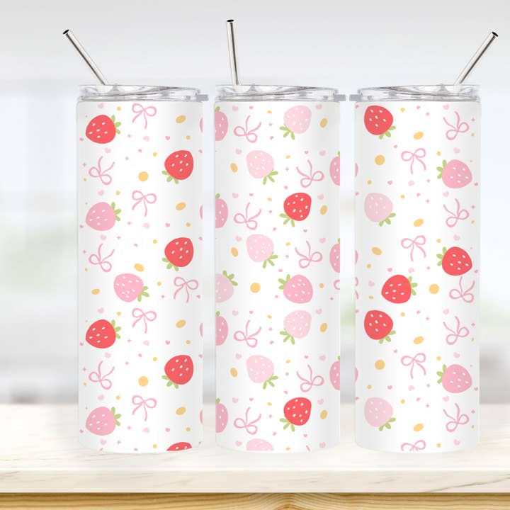 "Summer Strawberries" Tumbler | Hot and Cold Tumbler for wholesale by Lovinbookscandle