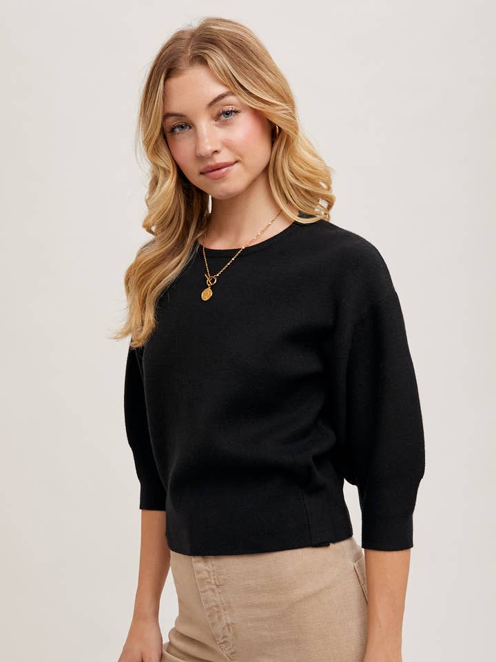 Bluivy - Wholesale Knit Sweater - Women's - PUFFED 3/4 SLEEVED KNIT SWEATER TOP2