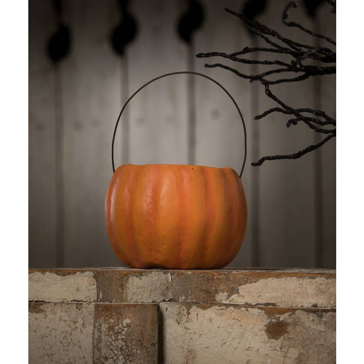 Bethany Lowe Designs - Wholesale Decorative Figurine - Happy Candy Corn Pumpkin Bucket Paper Mache Petite