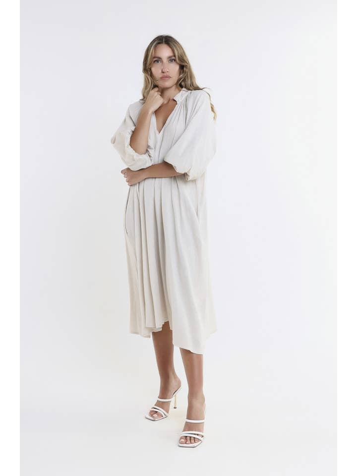 TINA Stephens Italy/Tees By Tina – Großhandel Kleid – Damen – Katrina Blouson-Ärmel Leinenkleid (DLS103)5