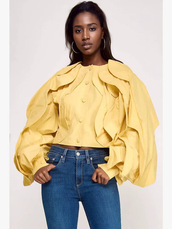 Avantgarde flæsebesat skjorte med knapper for engroshandel hos J2 FASHION