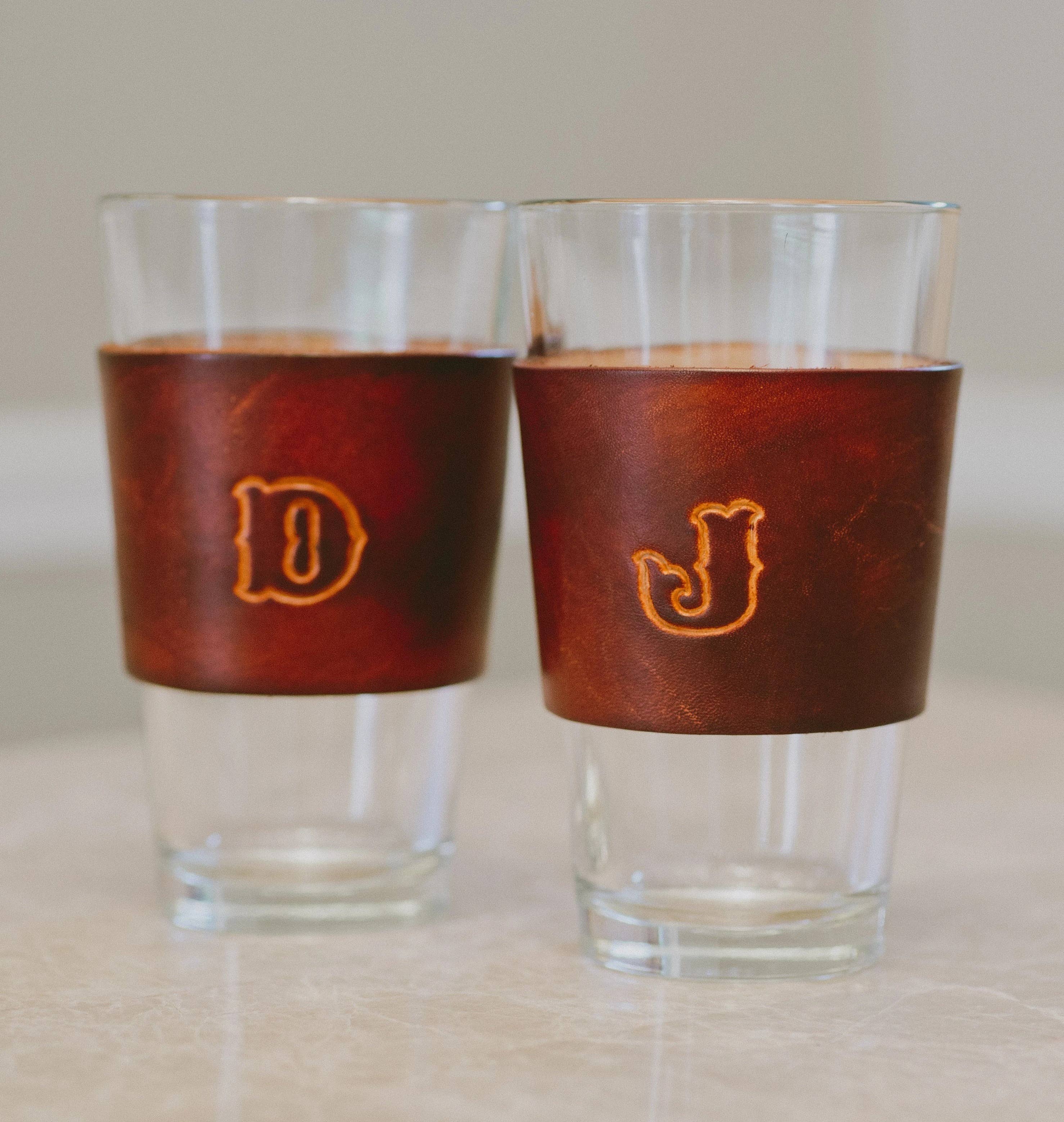 Lindy Leather - Wholesale Beer glass/mug - Leather Pint Glass - Western Style Initials