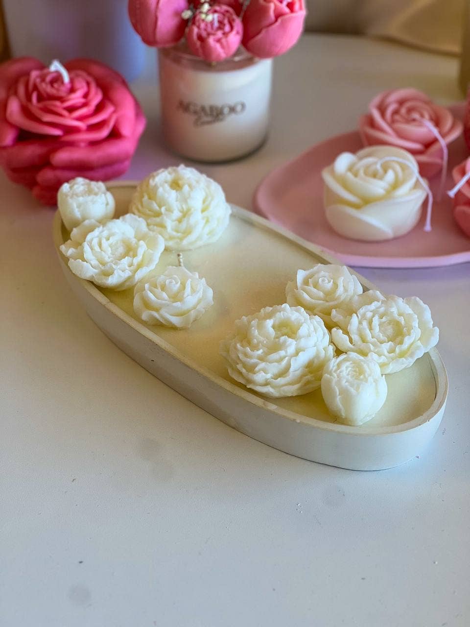 Agaboo Candle - Wholesale Jar/Filled Candle - Oval Floral Candle in Gypsum Vessel 1 1/4x11in3