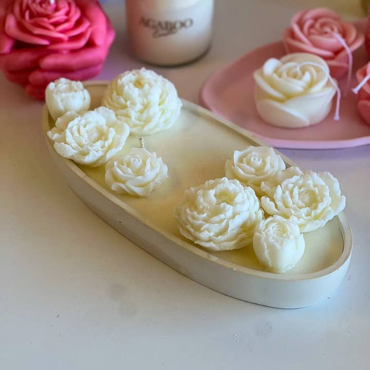 Agaboo Candle - Wholesale Jar/Filled Candle - Oval Floral Candle in Gypsum Vessel 1 1/4x11in3