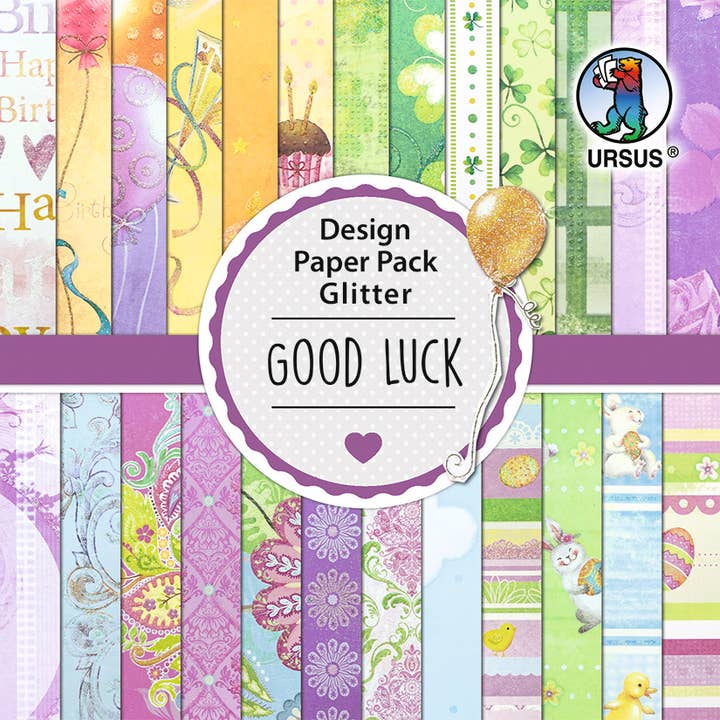 Design Paper Pack Glitter "Good Luck" for wholesale by URSUS® / Buntpapierfabrik Ludwig Bähr GmbH & Co. KG