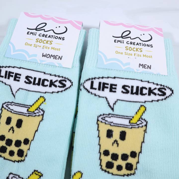 Emii Creations - Wholesale Socks - Unisex - Life Sucks Boba Socks