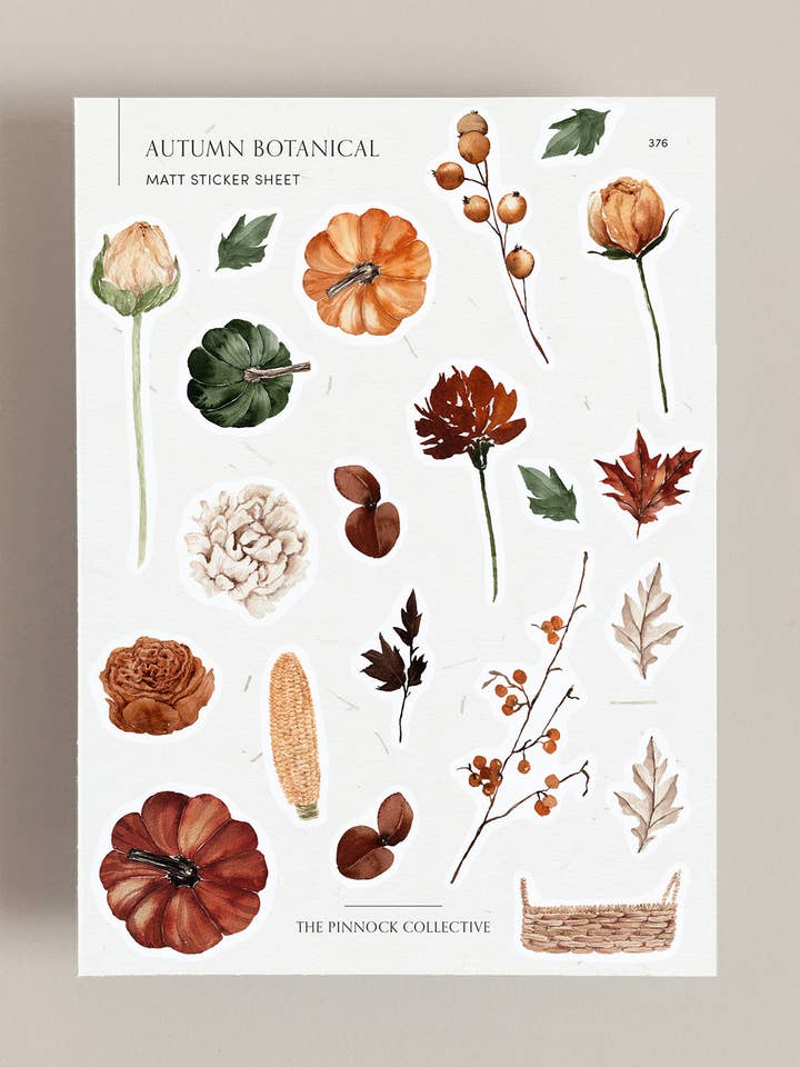 Autumn & Fall Botanical Themed Planner Sticker Sheet for wholesale by The Pinnock Collective (Duty Paid)