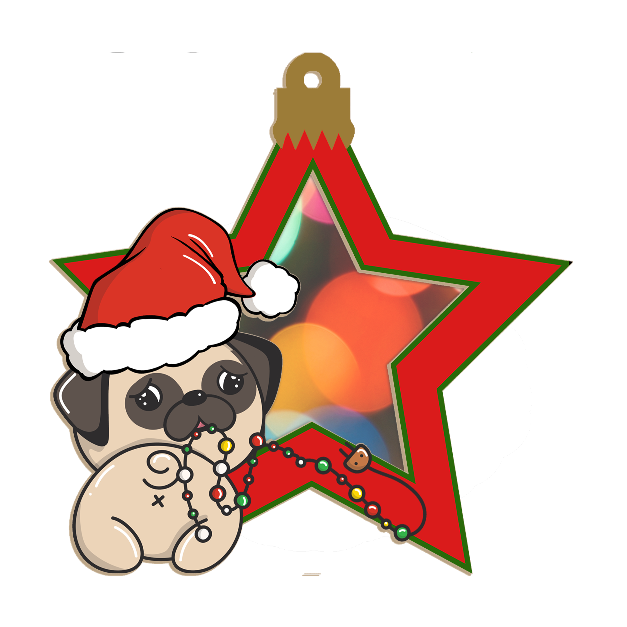 Pug Life - Wholesale Ornament - Pug Butt Christmas Lights Suncatcher Ornament1