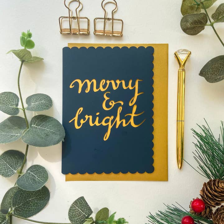 Feliz y brillante tarjeta navideña, tarjeta navideña minimalista para venta al por mayor de Chow's Stories