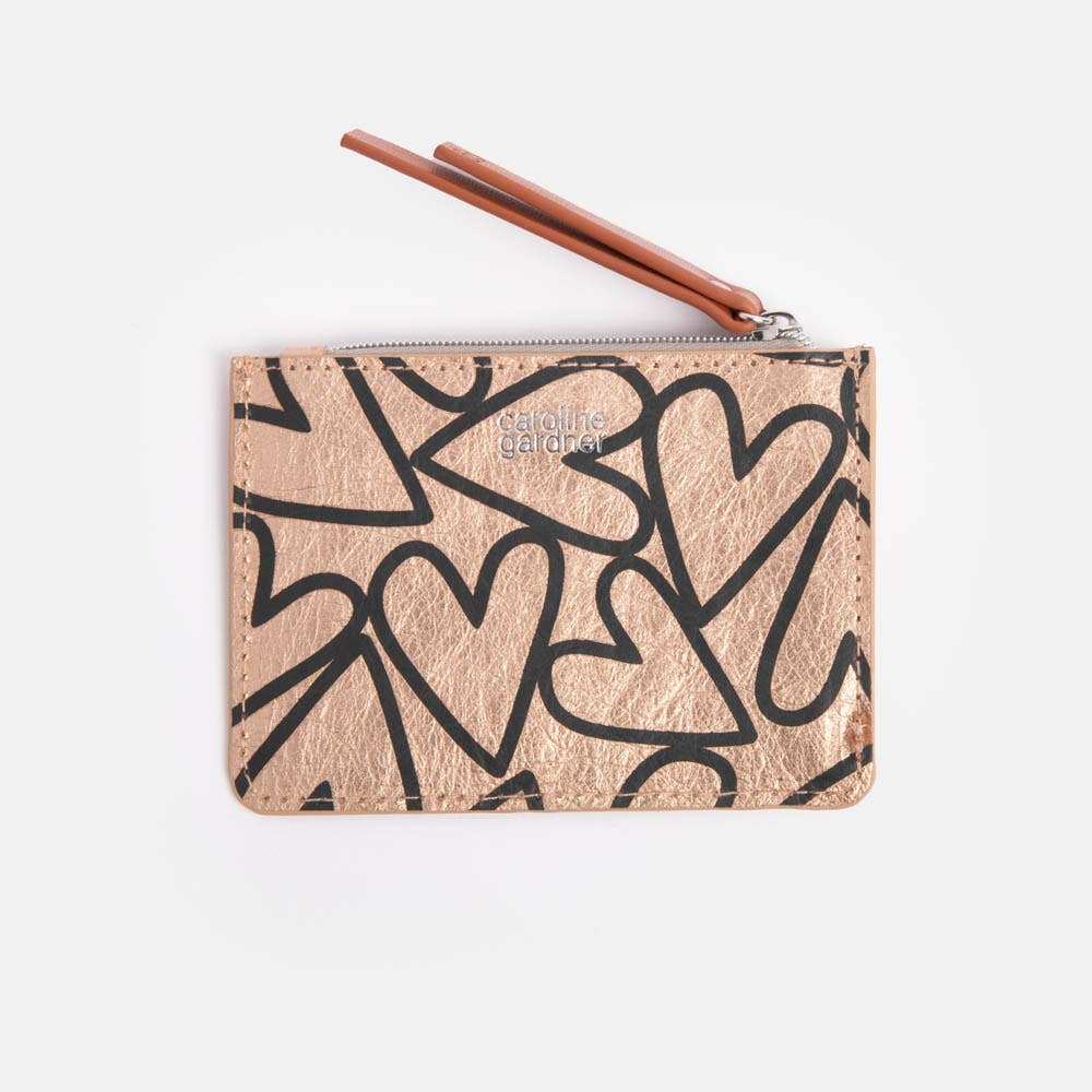Caroline Gardner - Vente Portefeuille – femme - Petit porte-monnaie à patch cœur en doré rose effet cuir1
