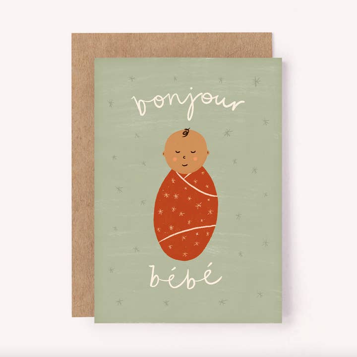 Bonjour Bebe Card - New Baby | Cute Baby Shower Greeting and other Purchase Wholesale bebe caramel. Free Returns & Net 60 Terms on Faire trending on Faire.