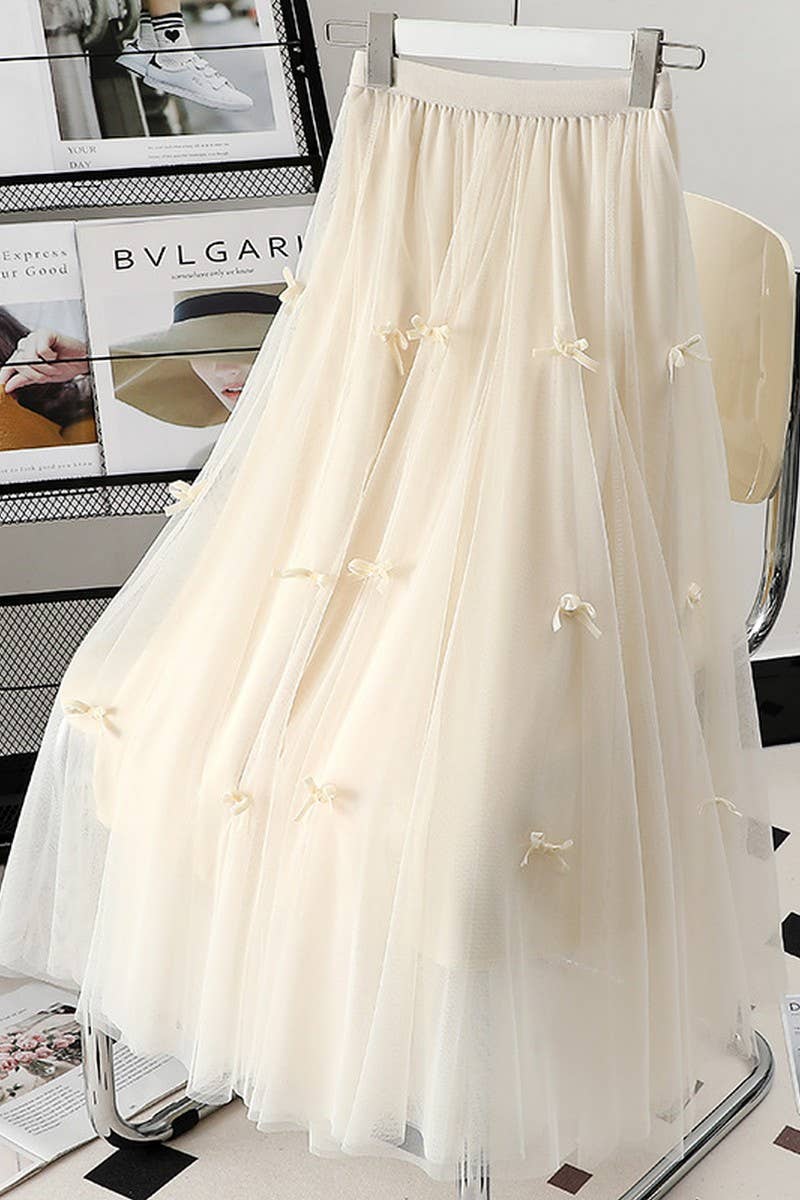 NINEXIS - Wholesale Skirt - Women's - CWBLS00712_BOW MESH A-LINE MIDI SKIRT WOMEN1