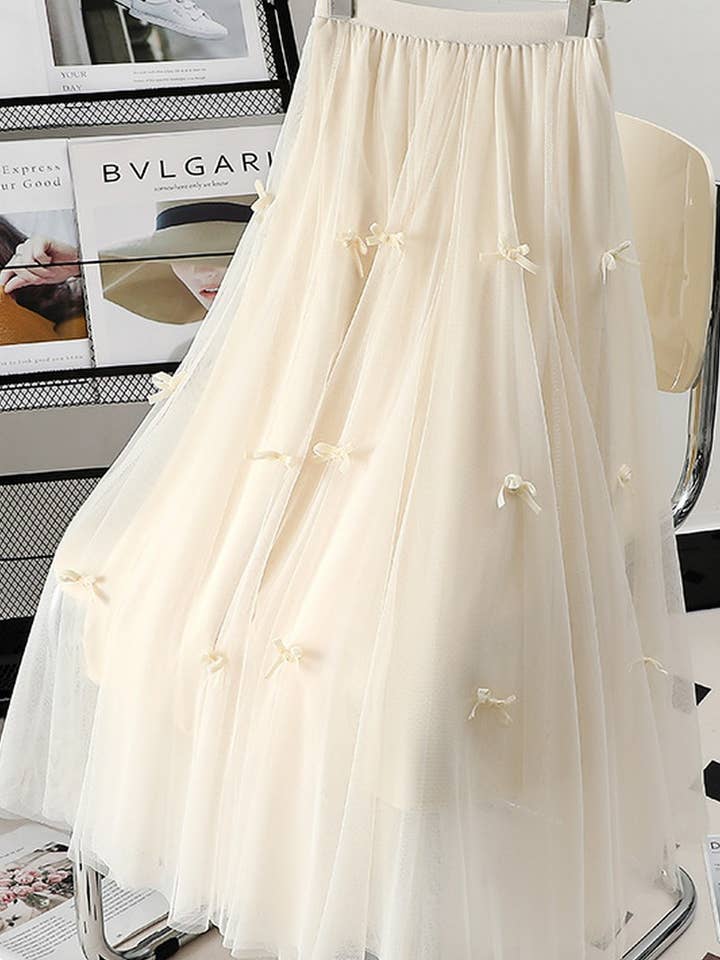 NINEXIS - Wholesale Skirt - Women's - CWBLS00712_BOW MESH A-LINE MIDI SKIRT WOMEN1