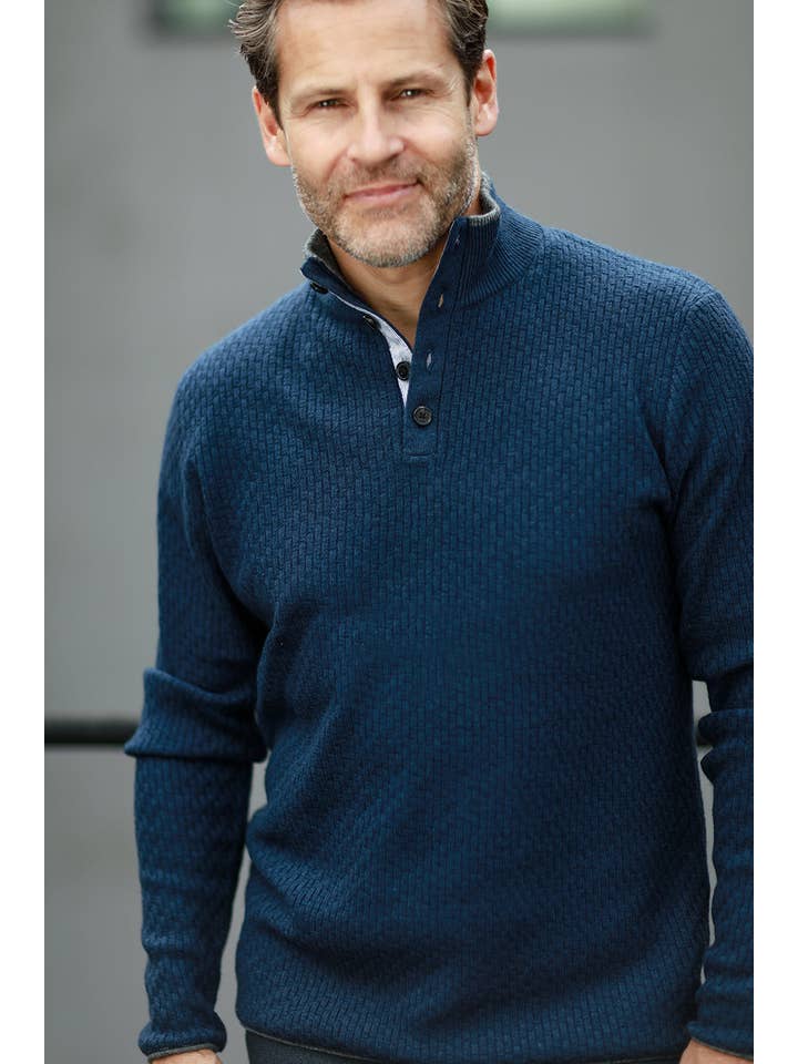 Cashmere Sweater Button Neck Andromeda in Carbon Stitch Mid Grey for wholesale on Faire4