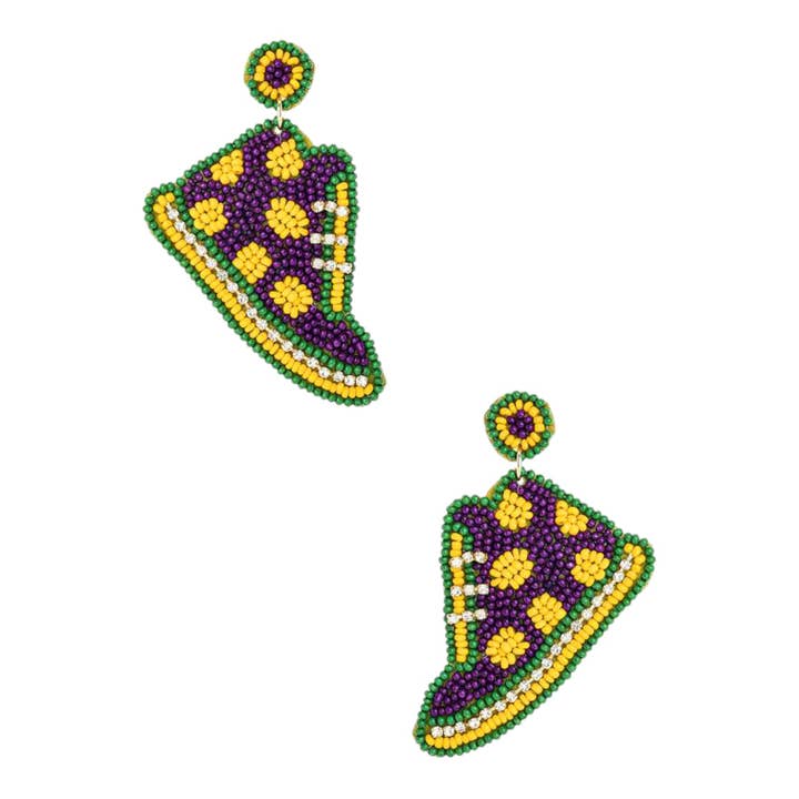 Mardi Gras Iconic Shoes Beaded Earrings for wholesale on Faire
